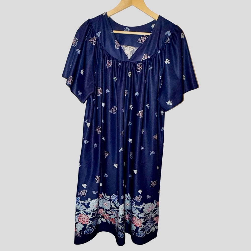 VTG Anthony Richards Midi Mumu House Patio Dress Size L/XL Turquoise Floral READ
